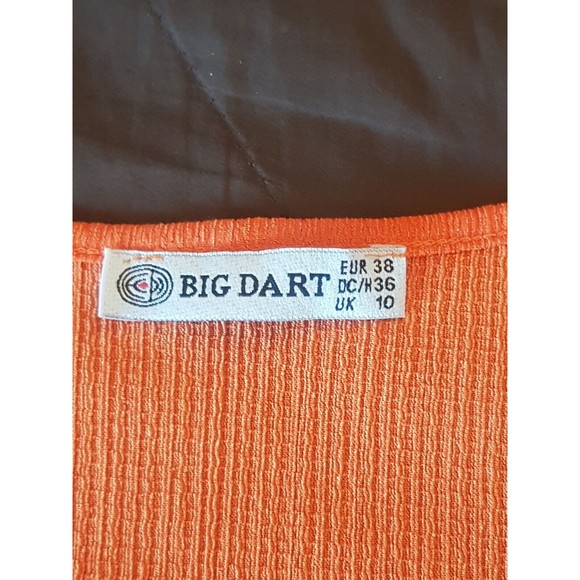 Big Dart Womens Blouse Orange Puff Sleeve Pleated Stretch Crinkle Size Medium - Picture 8 of 12